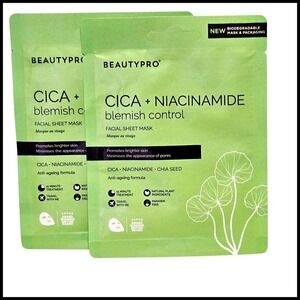 2 x BEAUTYPRO Cica Niacinamide Sheet Mask Blemish Control Brighter Skin Anti-Age